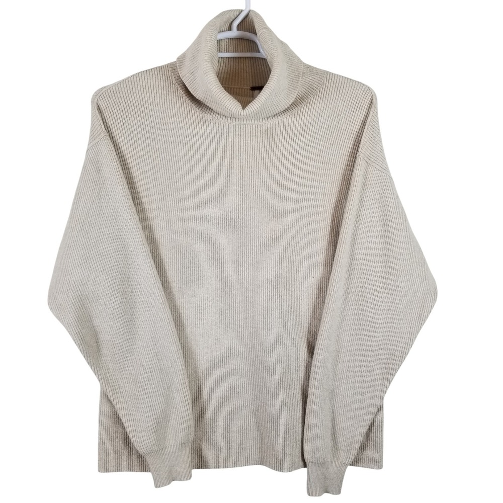Free People Women Ribbed Turtleneck Sweater Oatmeal Beige Oversized XS
